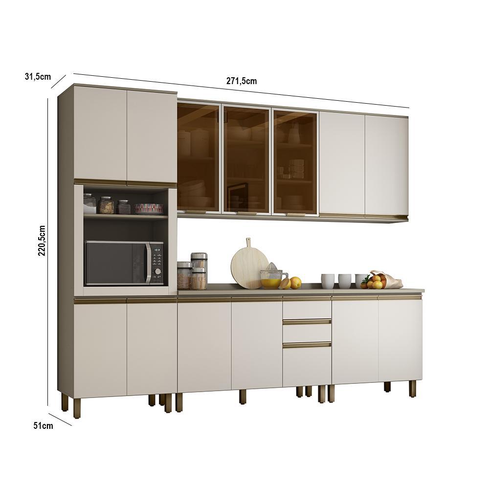 Cozinha Completa 6 Peças Connect Duna/Cristal com Aéreo 3 Portas Vidro - Móveis Henn