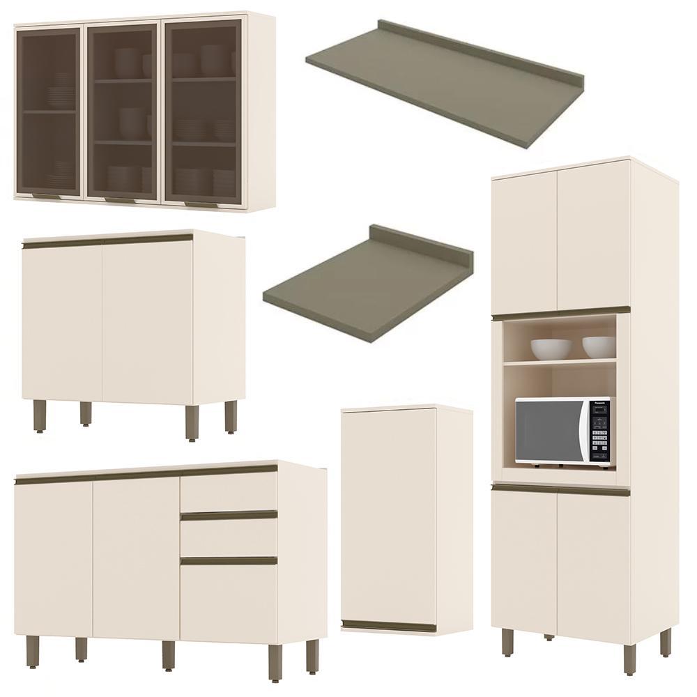 Cozinha Completa 6 Peças Connect Off White com Aéreo 3 Portas Vidro - Móveis Henn