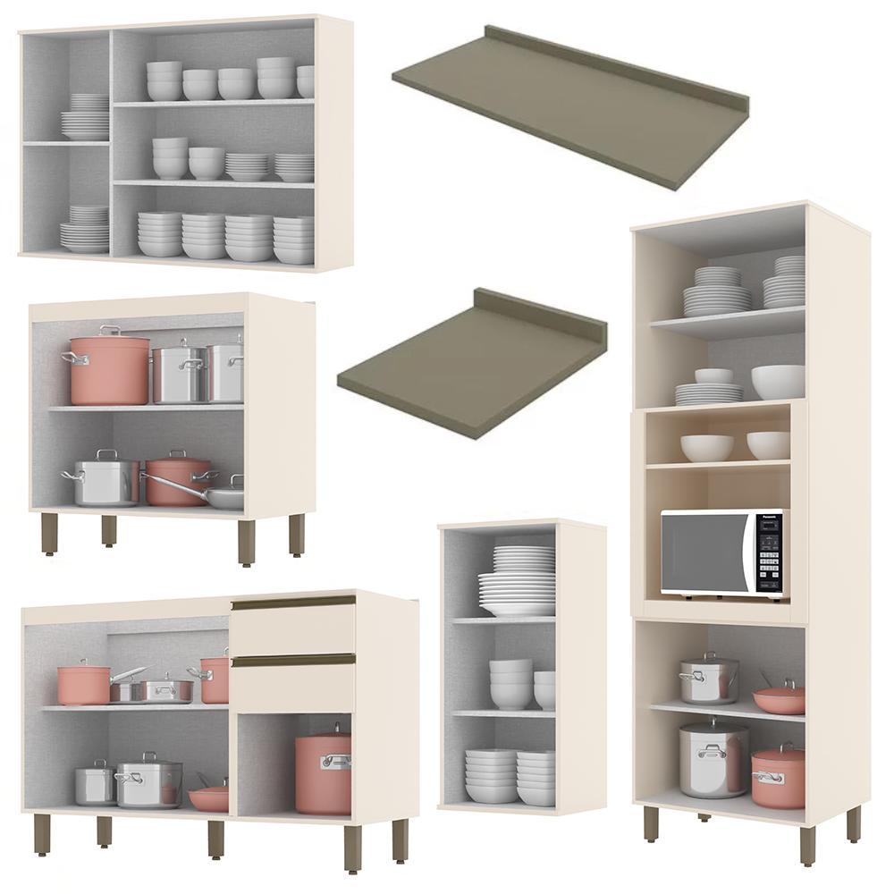 Cozinha Completa 6 Peças Connect Off White com Aéreo 3 Portas Vidro - Móveis Henn
