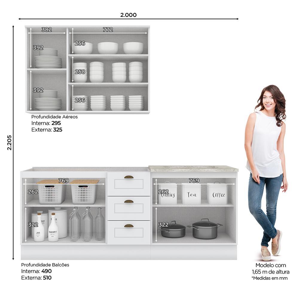 Cozinha Completa Americana 3 Peças com Aéreo 3 Portas Branco - Móveis Henn
