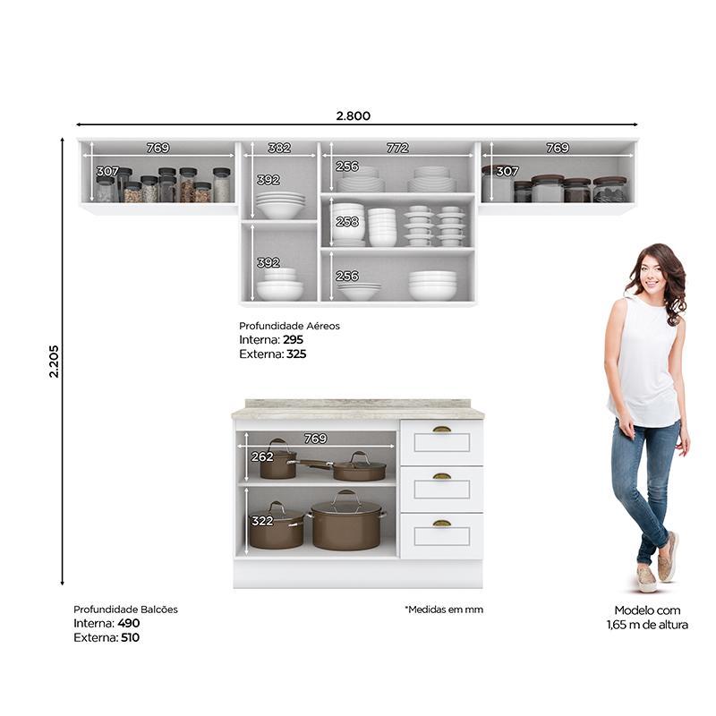 Cozinha Completa Americana 4 Peças Branco - Móveis Henn