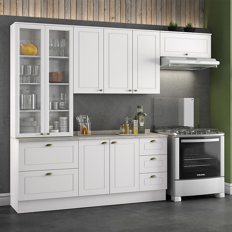 Cozinha Completa Americana 4 Peças Branco com Cristaleira - Móveis Henn