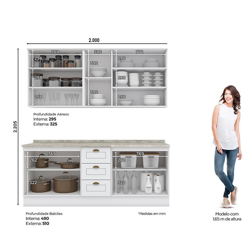 Cozinha Completa Americana 4 Peças Branco com Tampo - Móveis Henn