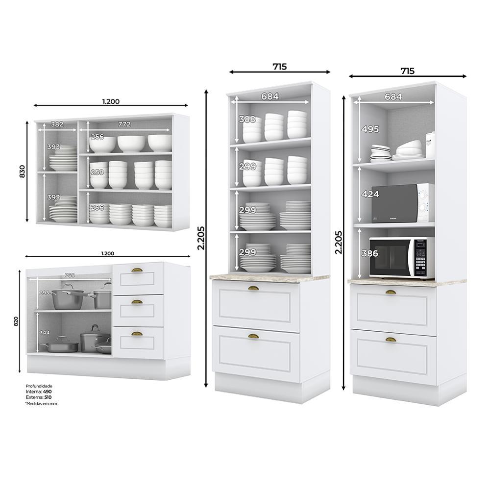 Cozinha Completa Americana 4 Peças Branco com Torre Quente 2 Fornos - Móveis Henn