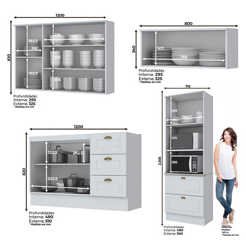 Cozinha Completa Americana 4 Peças Branco com Torre Quente 2 Fornos - Móveis Henn