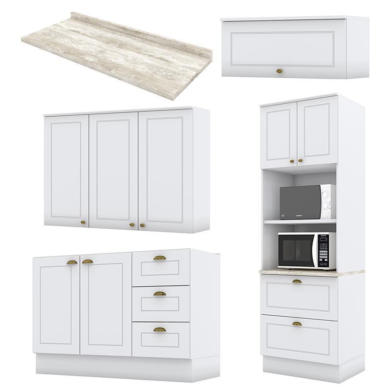Cozinha Completa Americana 4 Peças com Balcão 120cm Branco - Móveis Henn