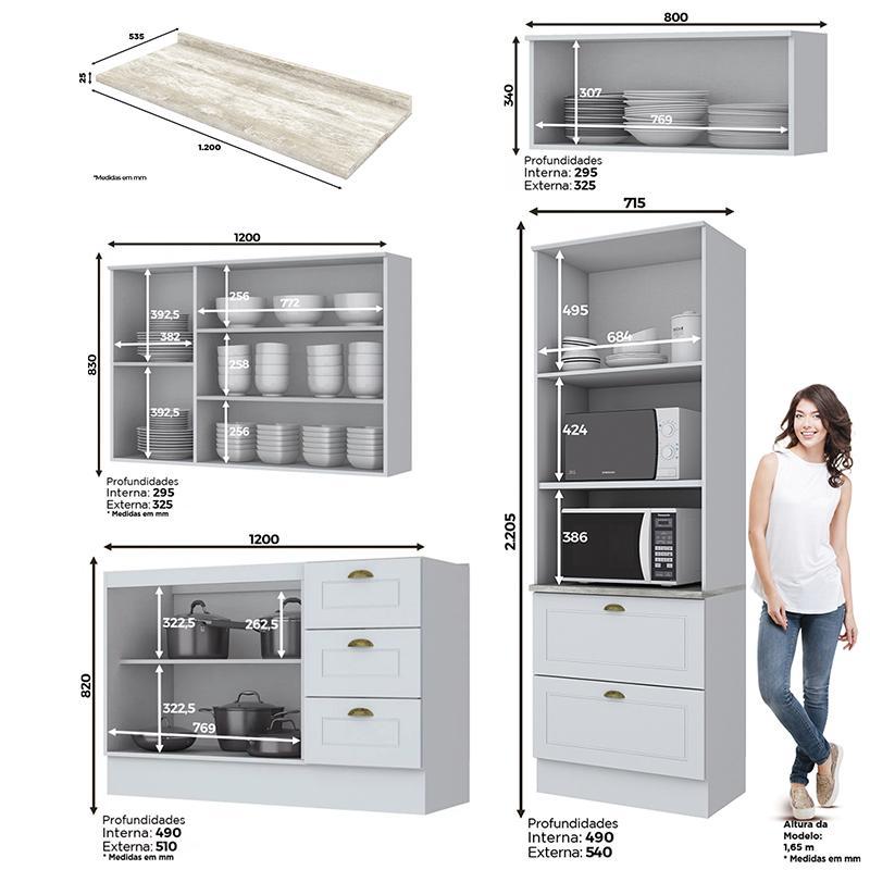 Cozinha Completa Americana 4 Peças com Balcão 120cm Branco - Móveis Henn