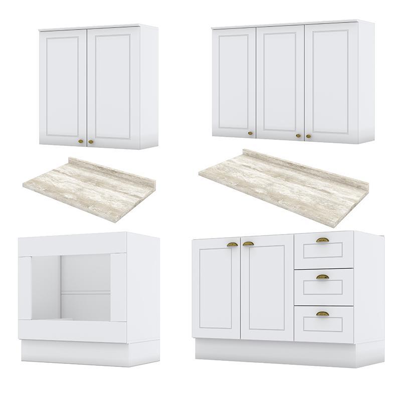 Cozinha Completa Americana 4 Peças com Balcão Forno de Embutir Branco - Móveis Henn