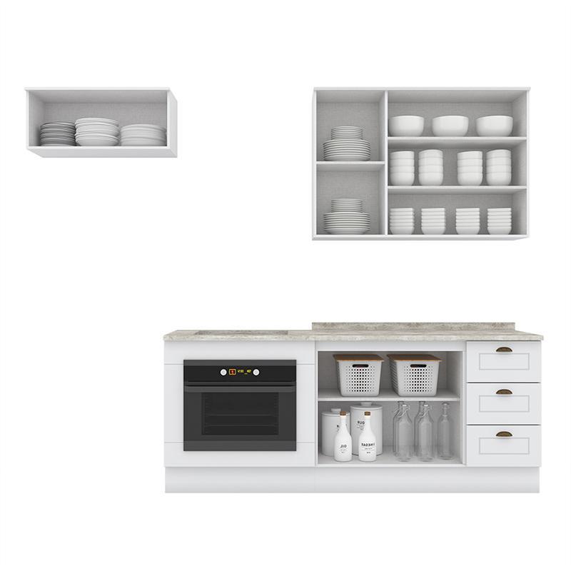 Cozinha Completa Americana 4 Peças com Balcão Forno de Embutir Branco e Tampo Cooktop - Móveis Henn