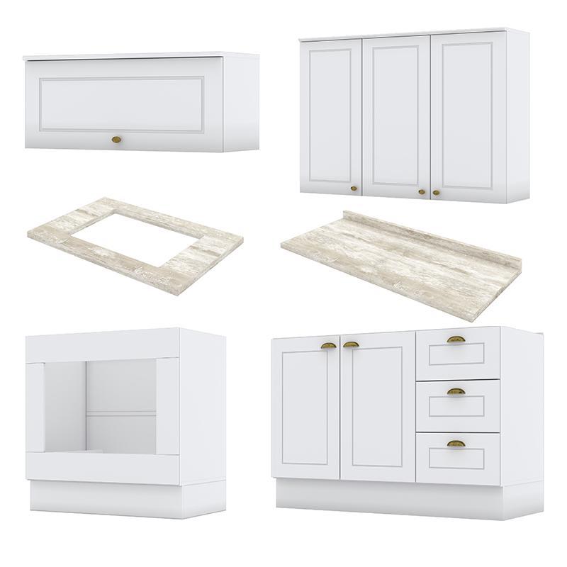 Cozinha Completa Americana 4 Peças com Balcão Forno de Embutir Branco e Tampo Cooktop - Móveis Henn