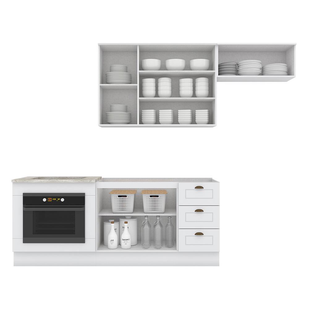 Cozinha Completa Americana 4 Peças com Balcão Forno de Embutir Branco e Tampo Cooktop Calcare - Móveis Henn