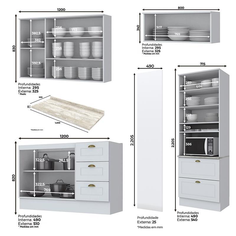 Cozinha Completa Americana 4 Peças com Lateral Branco - Móveis Henn
