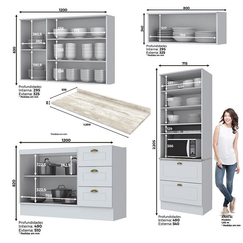 Cozinha Completa Americana 4 Peças com Torre Quente 1 Forno Branco - Móveis Henn