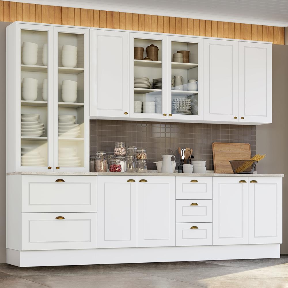 Cozinha Completa Americana 5 Peças Branco com Cristaleira - Móveis Henn