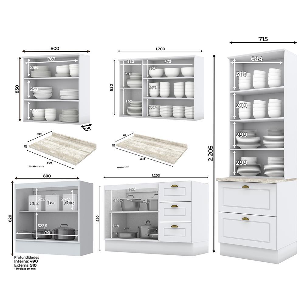 Cozinha Completa Americana 5 Peças Branco com Cristaleira - Móveis Henn