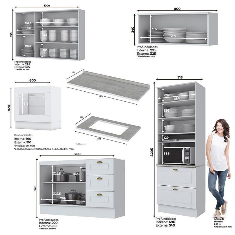 Cozinha Completa Americana 5 Peças com Balcão Forno de Embutir Branco - Móveis Henn