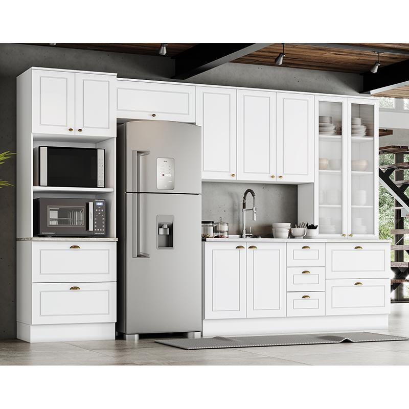 Cozinha Completa Americana 5 Peças com Cristaleira Branco - Móveis Henn