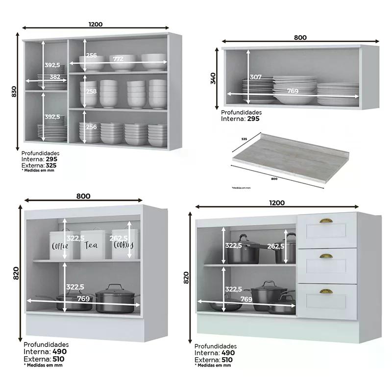 Cozinha Completa Americana 5 Peças sem Vidro Branco - Móveis Henn