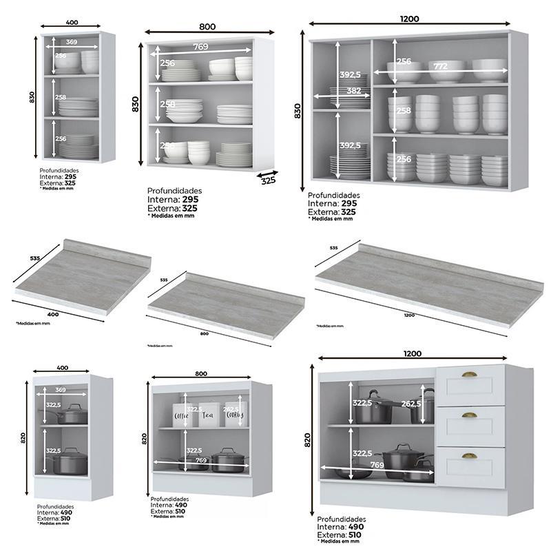 Cozinha Completa Americana 6 Peças Branco com Tampo - Móveis Henn