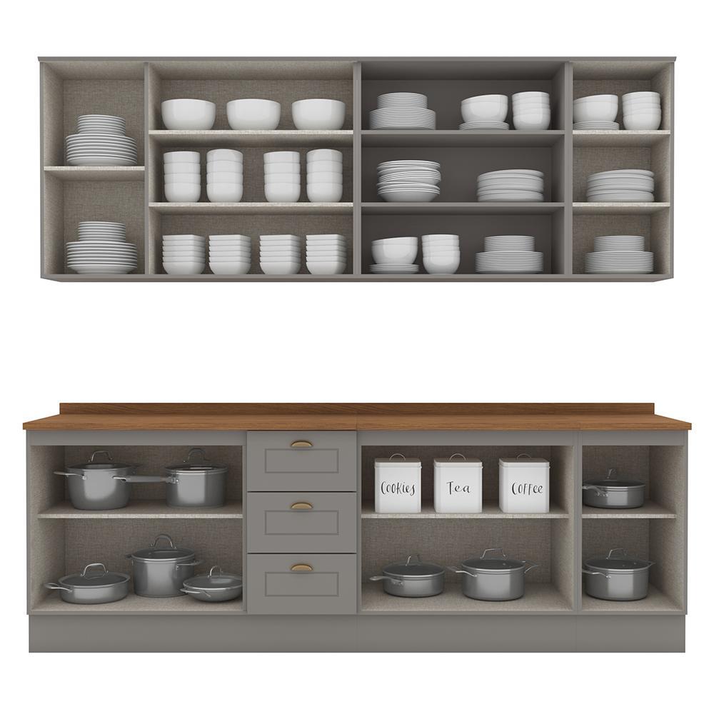 Cozinha Completa Americana 6 Peças Cinza/Nature com Tampo - Móveis Henn