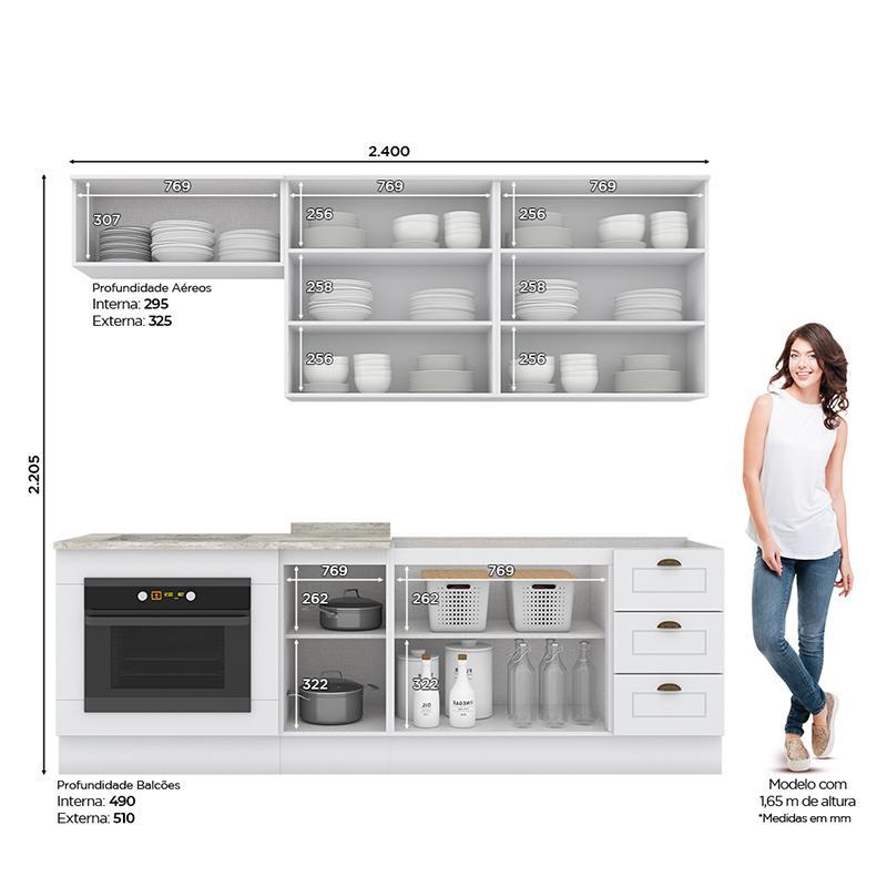 Cozinha Completa Americana 6 Peças com Balcão Forno de Embutir Branco - Móveis Henn