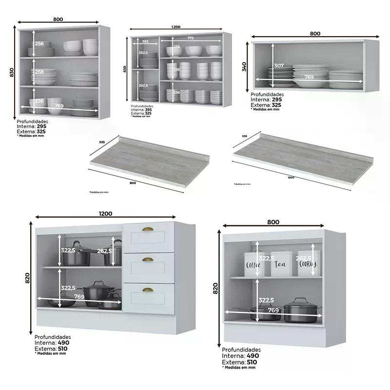 Cozinha Completa Americana 7 Peças Branco - Móveis Henn