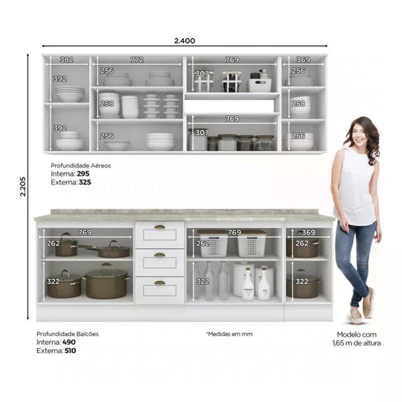 Cozinha Completa Americana 9 Peças sem Vidro Branco - Móveis Henn