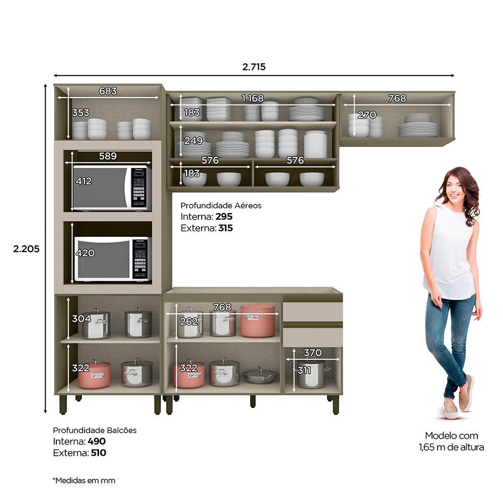 Cozinha Completa Connect 4 Peças Duna/Cristal com Torre Quente 2 Fornos - Móveis Henn