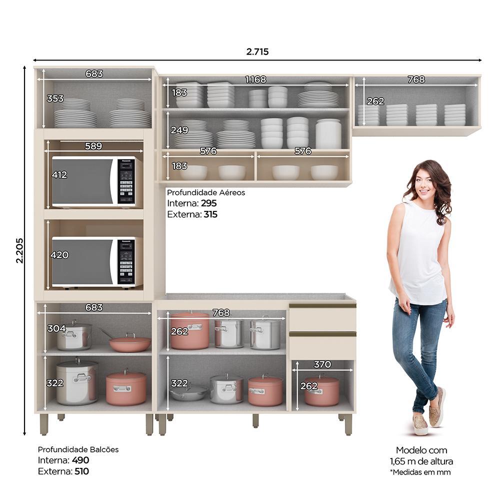 Cozinha Completa Connect 4 Peças Off White com Torre Quente 2 Fornos - Móveis Henn