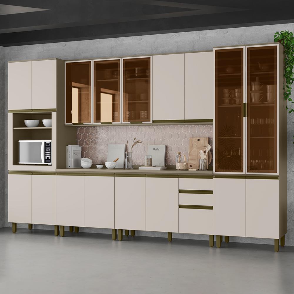 Cozinha Completa Connect 6 Peças Duna/Cristal com Torre Quente 1 Forno e Cristaleira - Móveis Henn