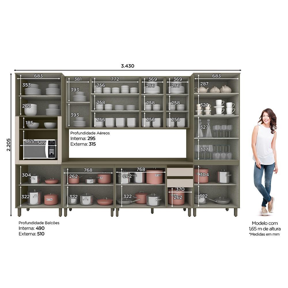 Cozinha Completa Connect 6 Peças Duna/Cristal com Torre Quente 1 Forno e Cristaleira - Móveis Henn