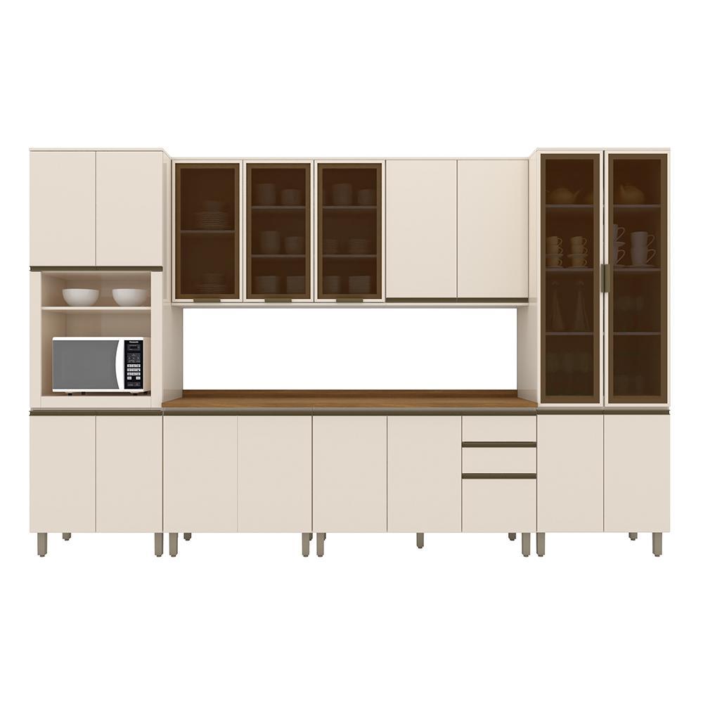 Cozinha Completa Connect 6 Peças Off White com Torre Quente 1 Forno e Cristaleira - Móveis Henn