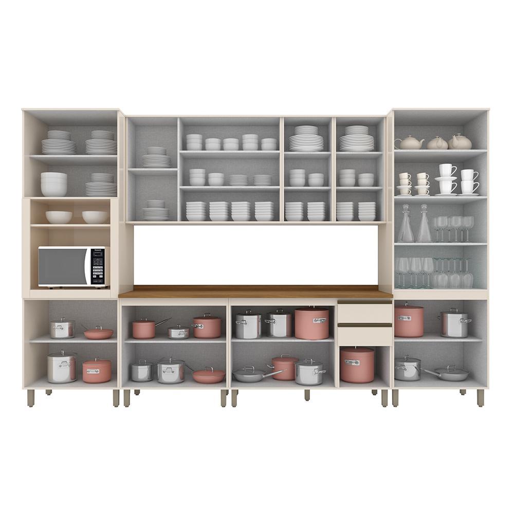 Cozinha Completa Connect 6 Peças Off White com Torre Quente 1 Forno e Cristaleira - Móveis Henn