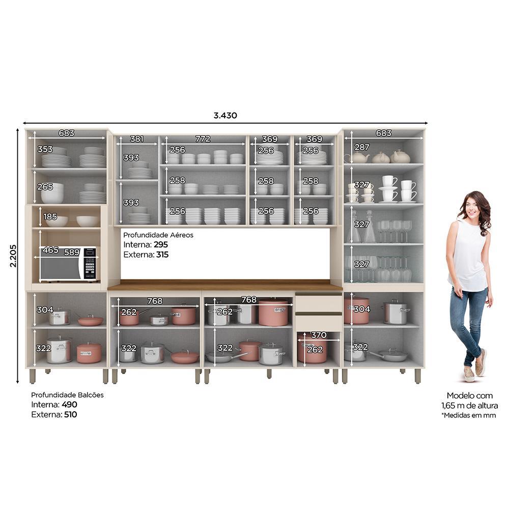Cozinha Completa Connect 6 Peças Off White com Torre Quente 1 Forno e Cristaleira - Móveis Henn