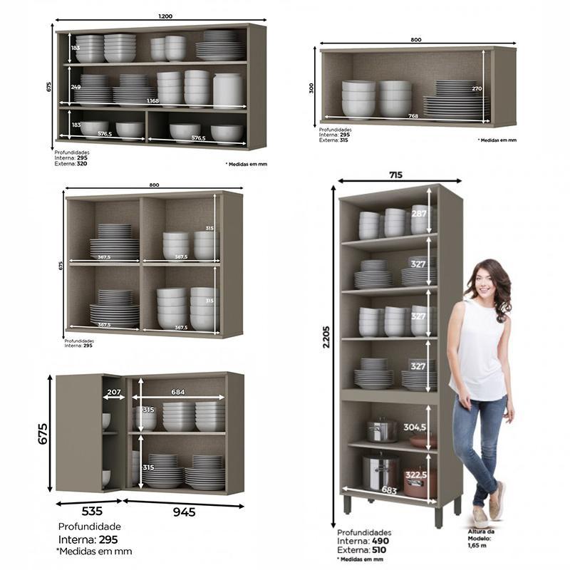 Cozinha Completa de Canto 9 Peças Connect Duna/Cristal - Móveis Henn