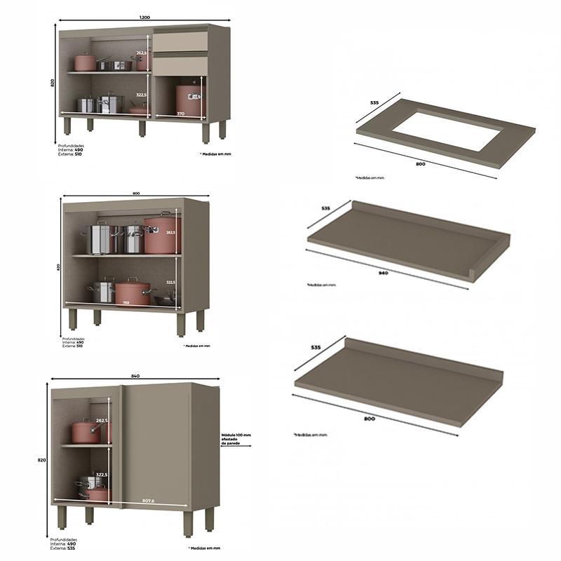 Cozinha Completa de Canto 9 Peças Connect Duna/Cristal - Móveis Henn