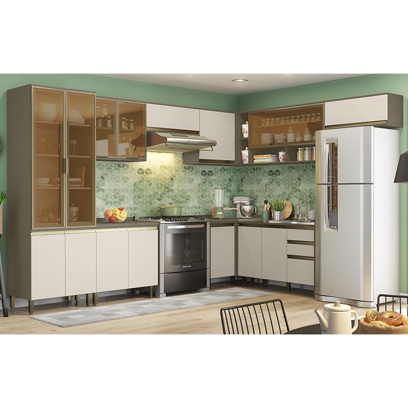 Cozinha Completa de Canto 9 Peças Connect Duna/Cristal com Cristaleira - Móveis Henn