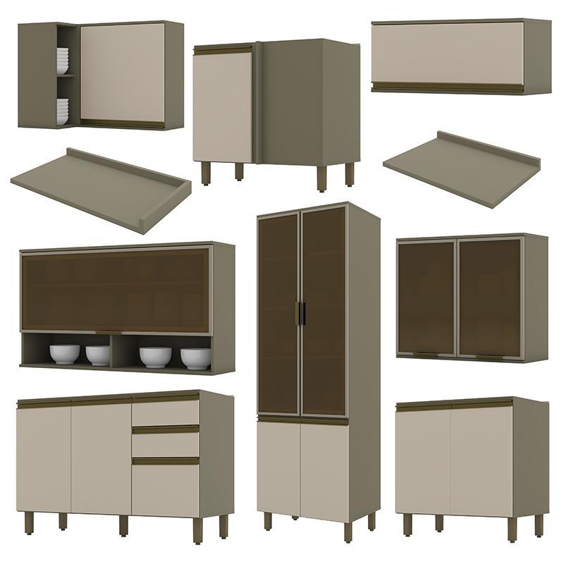 Cozinha Completa de Canto 9 Peças Connect Duna/Cristal com Cristaleira - Móveis Henn