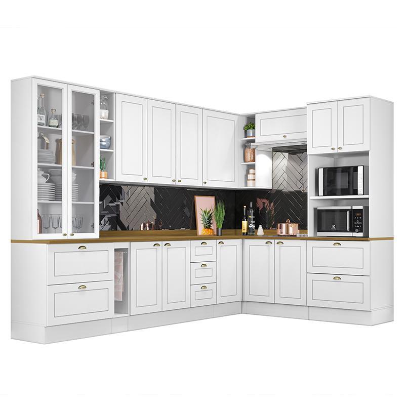 Cozinha Completa de Canto Americana 10 Peças Branco Tampo Nature - Móveis Henn