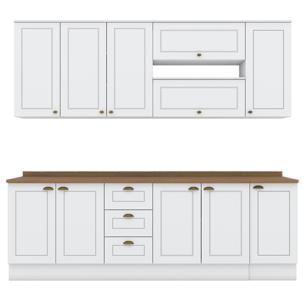 Cozinha Modulada 10 Pecas 240 cm CE792 Americana Branco Nature Henn