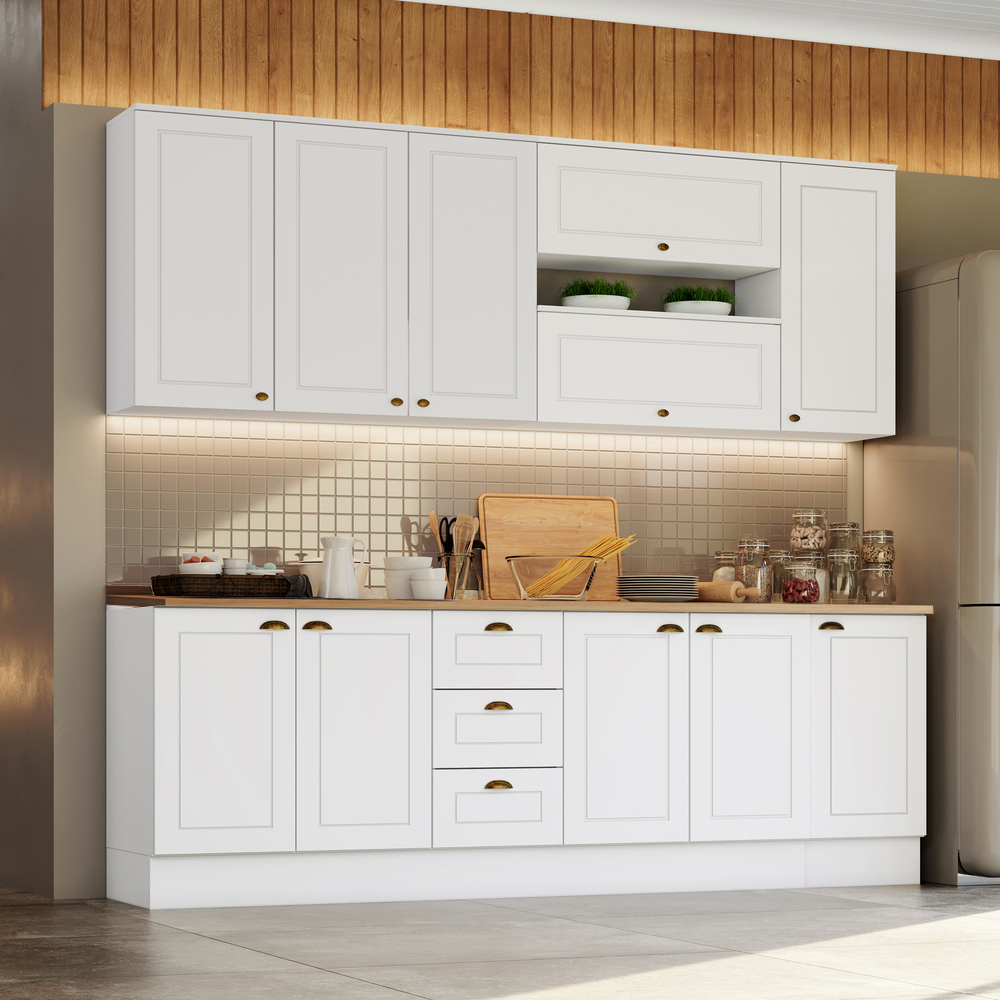 Cozinha Modulada 10 Pecas 240 cm CE792 Americana Branco Nature Henn
