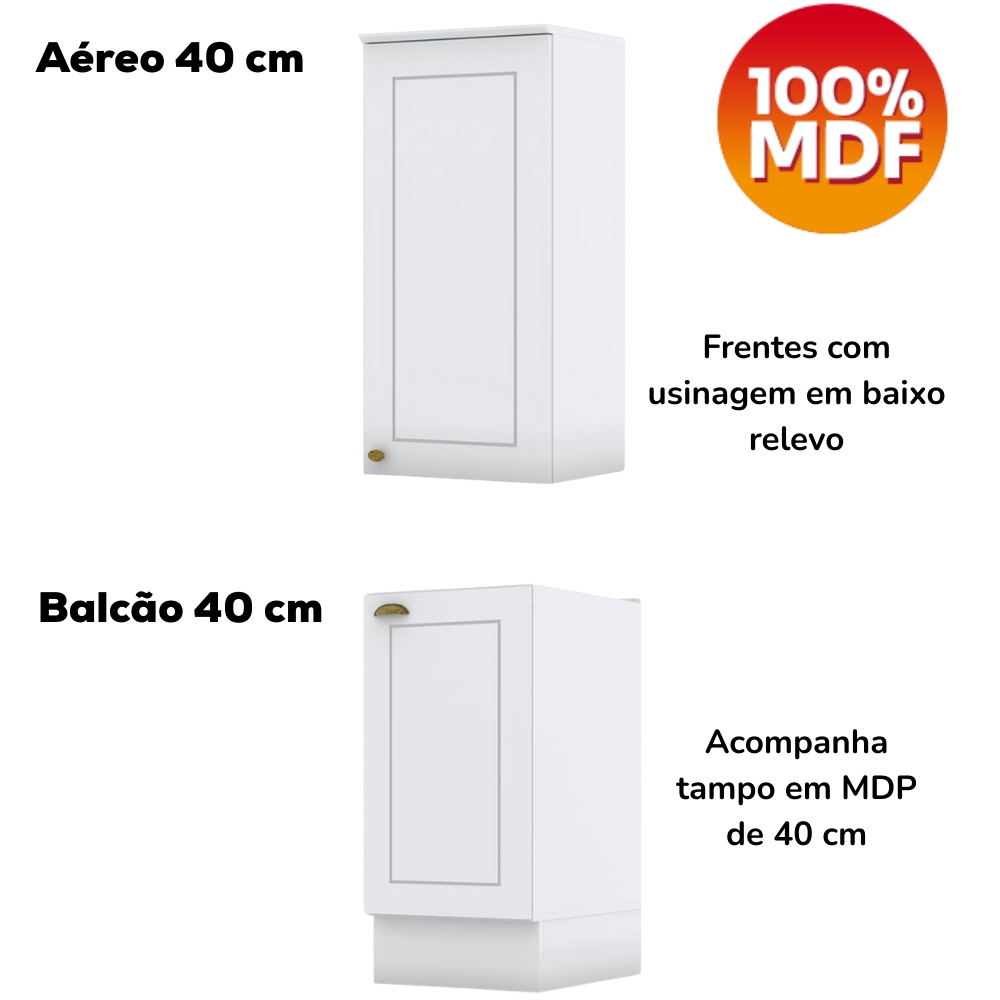 Cozinha Modulada 10 Pecas 240 cm CE792 Americana Branco Nature Henn