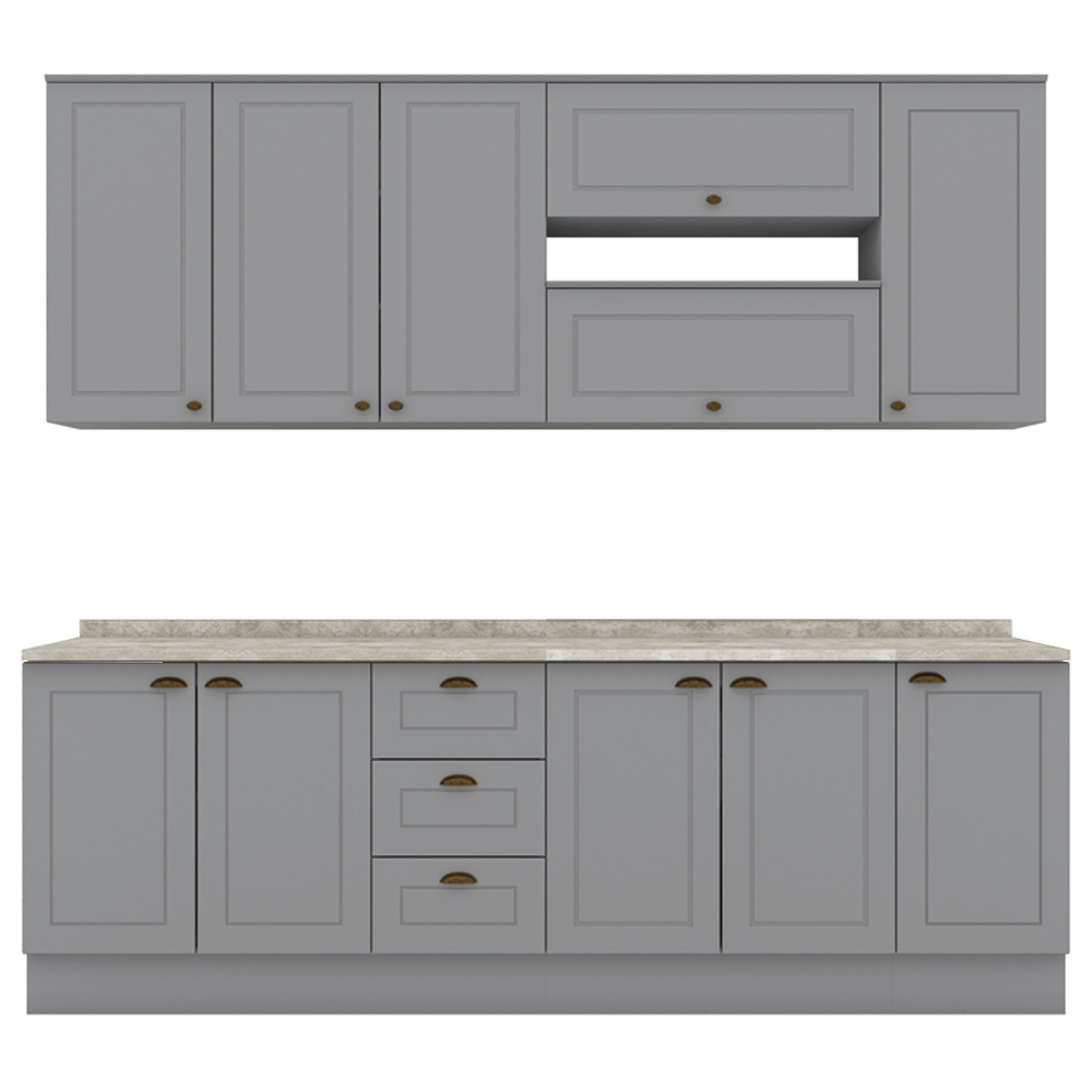 Cozinha Modulada 10 Pecas 240 cm CE792 Americana Cinza Calcare Henn