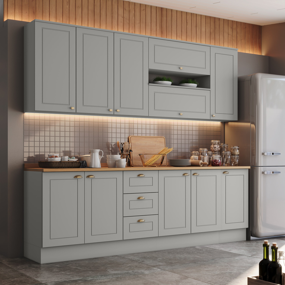Cozinha Modulada 10 Pecas 240 cm CE792 Americana Cinza Nature Henn