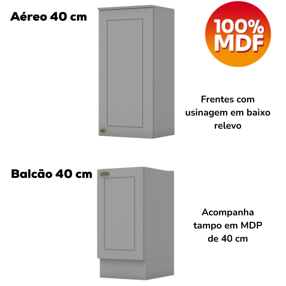 Cozinha Modulada 10 Pecas 240 cm CE792 Americana Cinza Nature Henn