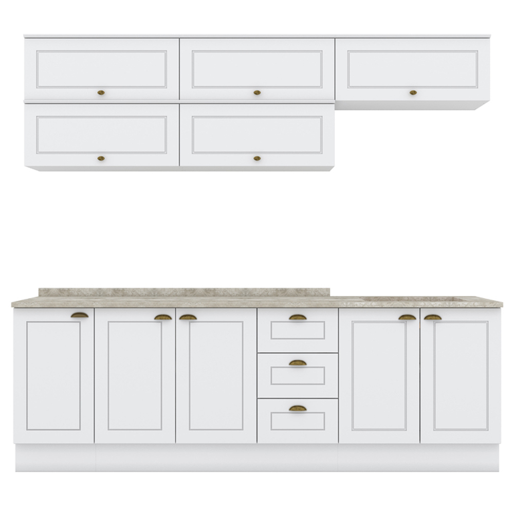 Cozinha Modulada 11 Pecas 240 cm CE381 Americana Branco Calcare Henn