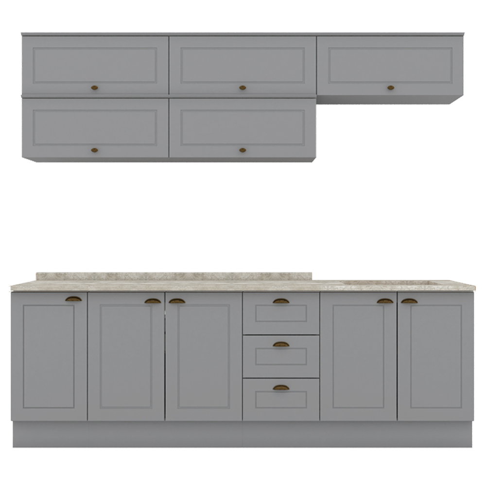 Cozinha Modulada 11 Pecas 240 cm CE381 Americana Cinza Calcare Henn