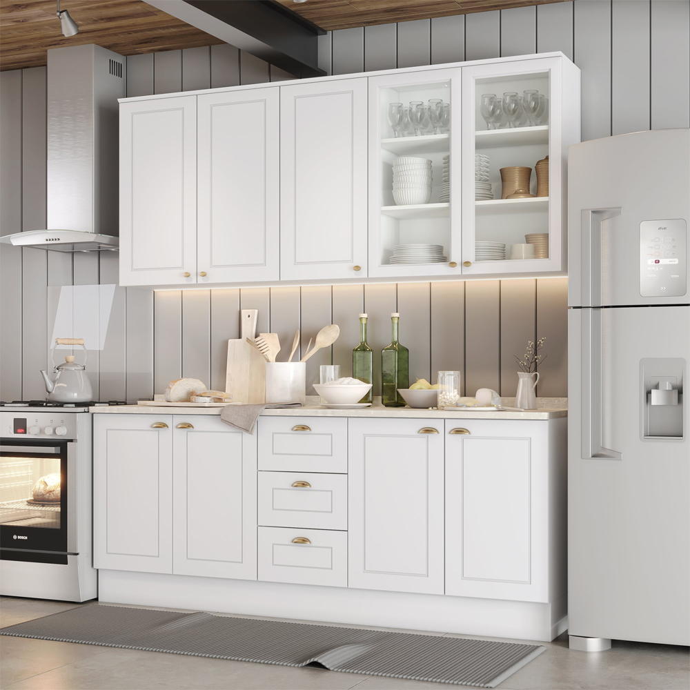 Cozinha Modulada 200 cm CE854 Americana Branco Calcare Henn