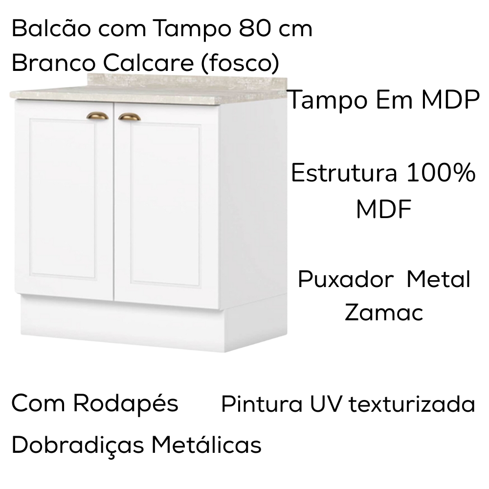 Cozinha Modulada 200 cm CE854 Americana Branco Calcare Henn