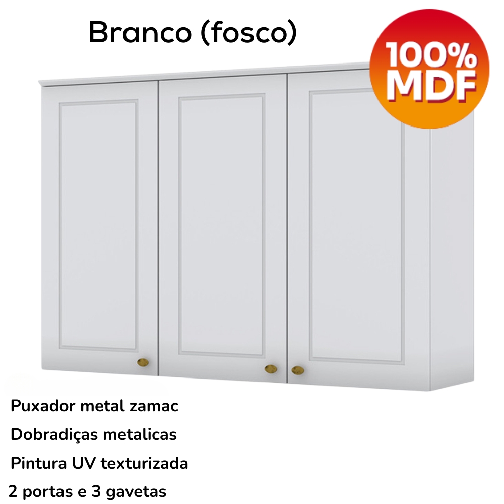Cozinha Modulada 200 cm CE854 Americana Branco Calcare Henn
